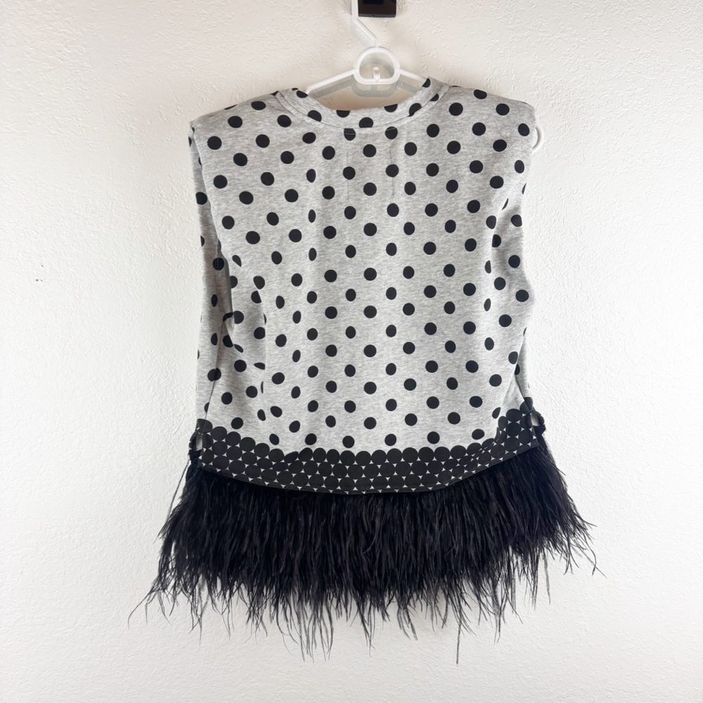 Le Superbe Seeing Double Ostrich Feather Muscle Polka Dot Top Large Gray Black - Picture 5 of 7
